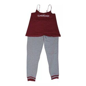 bebe Womens Pajama Set Sleepwear Tank Top & Sweatpants Size Burgundy / Grey XL